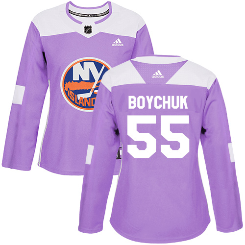 Adidas Islanders #55 Johnny Boychuk Purple Authentic Fights Cancer Women's Stitched NHL Jersey - Click Image to Close